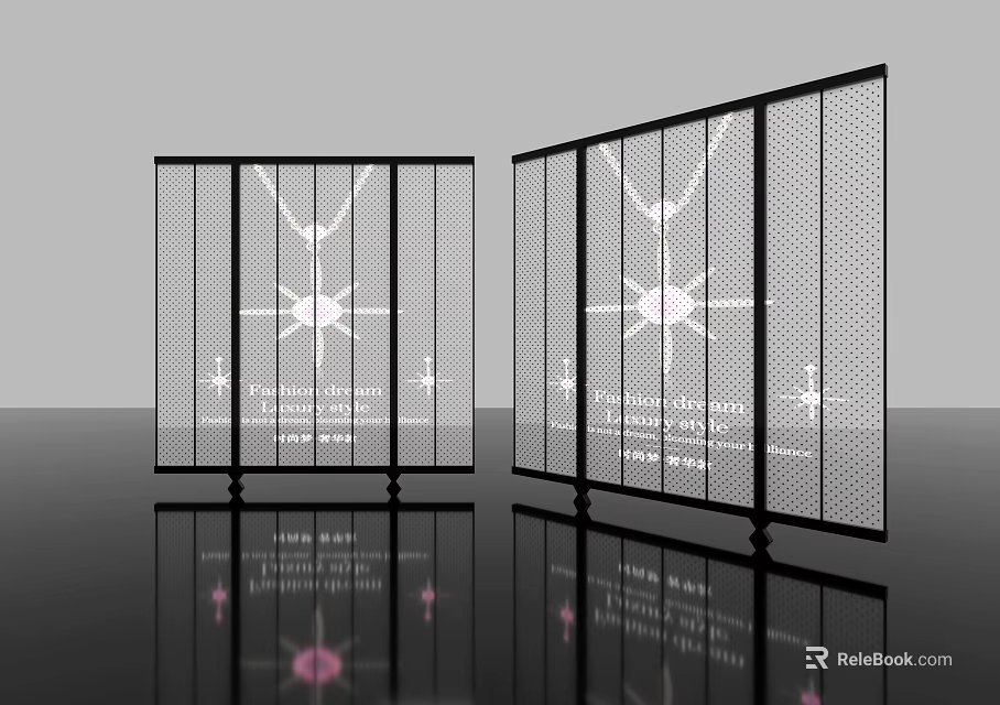 Modern Computer Monitor With Black Frame Transparent Screen Star Pattern And Pink Light Spot Reflection 3d model 