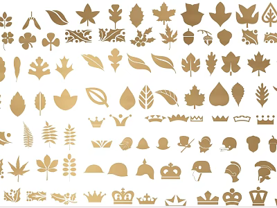 Artistic Golden Carved Decorative Designs With Leaf Shapes And Crown Patterns 3d model