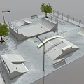 Skate Park Landscape Design With Various Skate Ramps Benches Trees And Street Lamps
