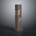 Wooden Pillar Style Outdoor Light With Geometric Line Design And Gray Base