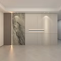 Modern Minimalist Feature Wall With Marble Texture Wood Panel And Strip Lighting Design