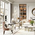 Elegant Modern Living Room Interior Design With Sofa Coffee Table Bookshelves And Decorative Mirror