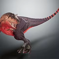 Carnivorous Dinosaur 3D Character With Dark Body Red Throat Striped Tail Sharp Teeth Claws 3d model