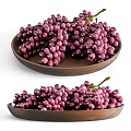 Plump Purple Red Grapes Served in Wooden Plates on White Background