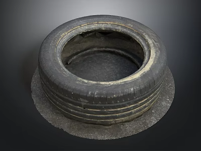 Old Car Tire With Worn Tread Placed On Circular Base Against Dark Background 3d model Old Car Tire With Worn Tread Placed On Circular Base Against Dark Background 3d model