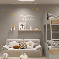 Kids Room Interior With Star Wall Stickers Beautiful Dream Lettering Sofa And Bunk Bed