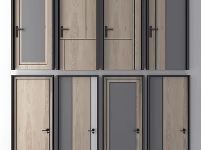 Modern Hinged Doors Featuring Wooden Gray And Glass Panel Designs 3d model