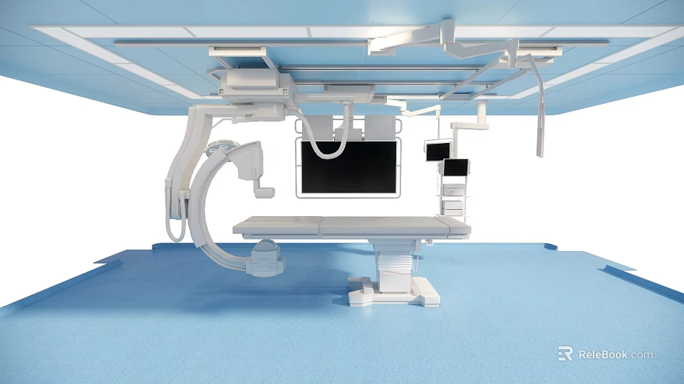 Modern Operating Room Setup With Surgical Table And Hanging Medical Equipment 3d model 