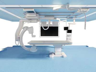 Modern Operating Room Setup With Surgical Table And Hanging Medical Equipment 3d model