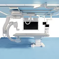 Modern Operating Room Setup With Surgical Table And Hanging Medical Equipment