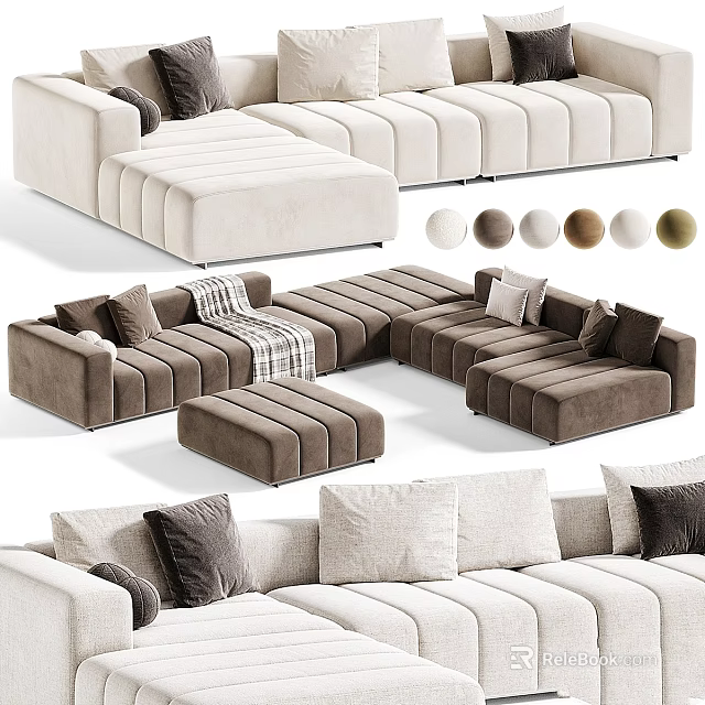Modern L Shaped Sofa Set With Ottoman And Multiple Color Options 3d model 