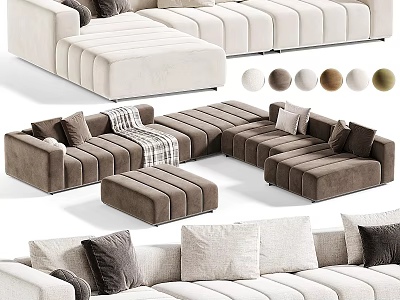 Modern L Shaped Sofa Set With Ottoman And Multiple Color Options 3d model