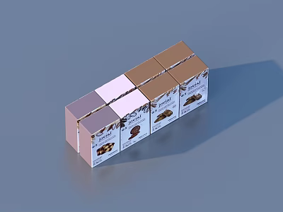 Gold And Pink Daily Necessities Boxes With Patterns And Text Arranged Neatly 3d model