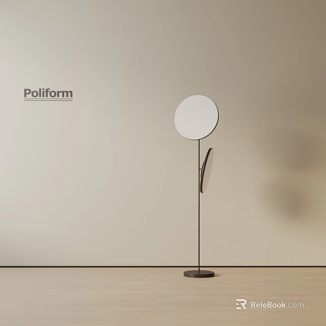 Minimalist Modern Floor Lamp With Round Shade Slim Black Pole And Beige Wall Background 3d model 