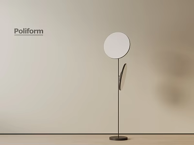 Minimalist Modern Floor Lamp With Round Shade Slim Black Pole And Beige Wall Background 3d model