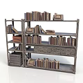 Vintage Wooden Bookshelf With Multiple Shelves Filled With Books And Drawers