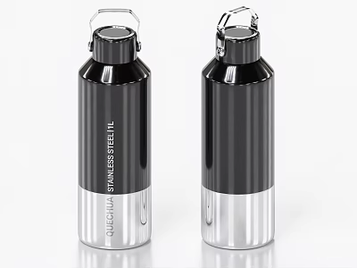 Pair of Ceramic Vacuum Bottles with Black and Silver Insulated Design 3d model