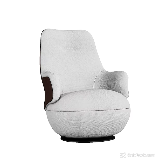 Modern White Single Sofa With Brown Armrests And Rounded Black Base Design 3d model