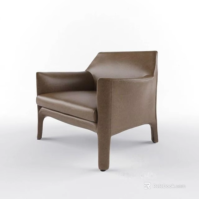 Elegant Modern Brown Leather Single Sofa With Stylish Armrest And Durable Frame 3d model