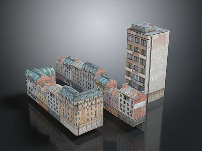 Vintage And Modern Architectural Models With Detailed Roofs And Brick Walls 3d model