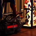 Illuminated Display Cabinet With Multiple Shelves Holding Collectible Models And Superman Statue