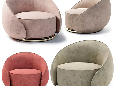 Modern Leisure Chairs Upholstered in Multiple Colors with Round Shape and Metal Bases 3d model