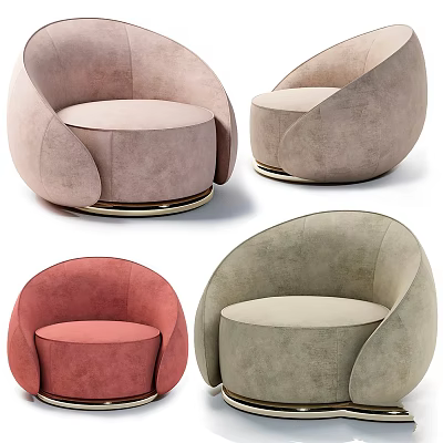 Modern Leisure Chairs Upholstered in Multiple Colors with Round Shape and Metal Bases 3d model