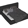 Modern Double Bed Interior With Dark Headboard Gray Pillows And Blanket 3d model