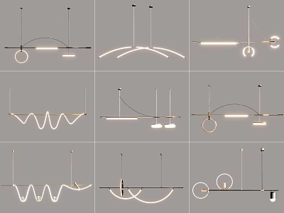 Modern Pendant Lights With Various Geometric Shapes And Sleek Linear Designs 3d model
