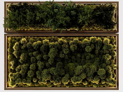 Lush Hanging Basket Plants Create Stunning Green Wall With Wooden Frame And Thriving Foliage 3d model
