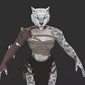 Snow Leopard Mythical Character 3D Model With White Gray Fur Blue Eyes And Brown Straps