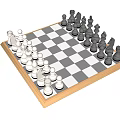 Checkered Chessboard With Black And White Chess Pieces On Wooden Frame