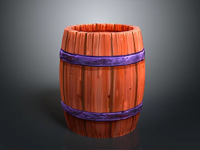 Wooden Barrel With Purple Hoop Bands And Visible Natural Wood Grain Texture 3d model