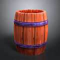 Wooden Barrel With Purple Hoop Bands And Visible Natural Wood Grain Texture