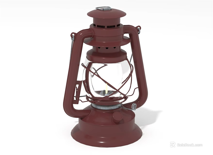 Vintage Style Deep Red Candle Lamp With Metal Frame And Glass Shade 3d model 