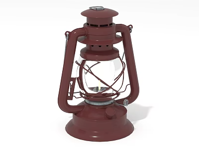 Vintage Style Deep Red Candle Lamp With Metal Frame And Glass Shade 3d model