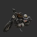 Vintage Motorcycle With Helmet On Seat And Chrome Details Against Gray Background