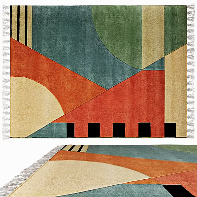 Vibrant Colorful Square Rug With Geometric Patterns And Fringed Edges 3d model