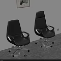 Modern Gray Leather Office Chairs with Adjustable Metal Base and Rolling Wheels 3d model