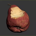 Adorable Rabbit Eating Red Spotted Bitten Pear On Dark Background Surface