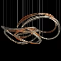 Modern Curved Metallic Chandelier With Gold Copper Hanging Sleek Lines Design