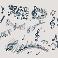 Musical Wall Decor with Music Notes Treble Clefs and Various Symbols 3d model