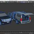 Black SUV and White Van Two Cars with Open Doors and Interior View