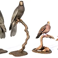 Different Types of Flying Birds Perched on Twisted Wooden Branches as Decorative Statues