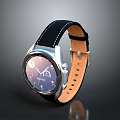 Stylish Smartwatch With Black Leather Strap Orange Lining And Circular Dial