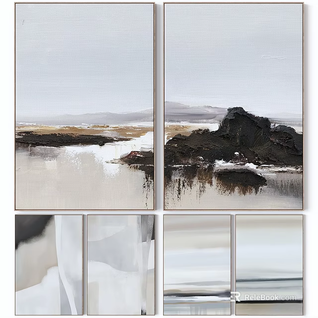 Two Panel Modern Metal Picture Frame Featuring Landscape Rock Water Reflection 3d model 