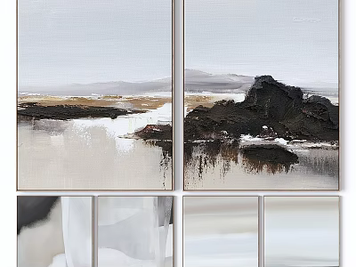 Two Panel Modern Metal Picture Frame Featuring Landscape Rock Water Reflection 3d model