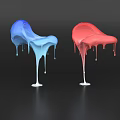 Abstract Modern Sculptures With Blue Red Melting Shapes And Dripping Details On White Base