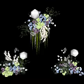 Elegant Hanging Vase Flower Arrangements With White Purple Blue Blooms And Green Leaves