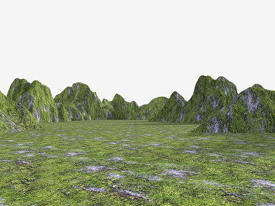 Micro Terrain Natural Landscape With Green Mountains Grassland And Sparse Rocks 3d model